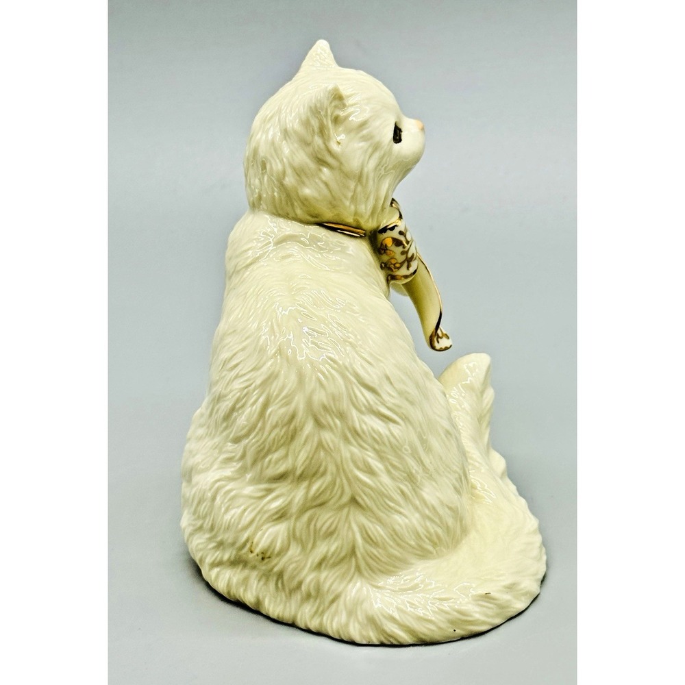 Lenox Sittying Pretty White Kitten Cat Bow 24k Gold Trim Bone China 5.5 inch - Picture 3 of 8